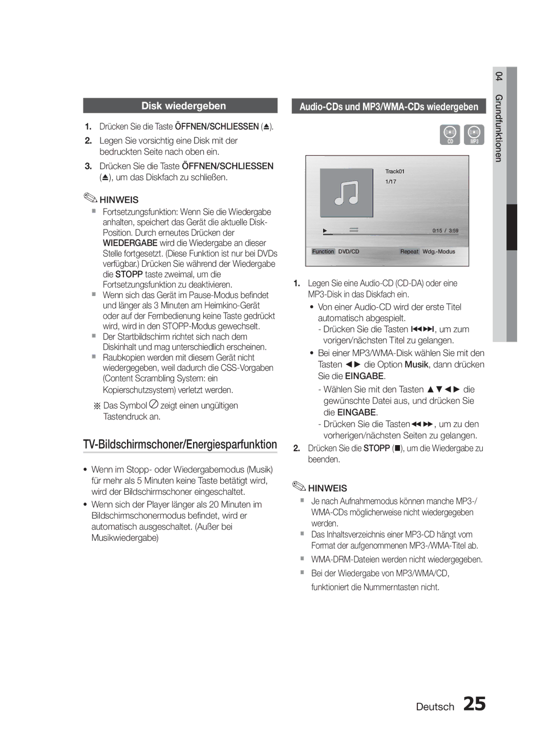 Samsung HT-E350K/UM manual Disk wiedergeben, TV-Bildschirmschoner/Energiesparfunktion, Funktioniert die Nummerntasten nicht 