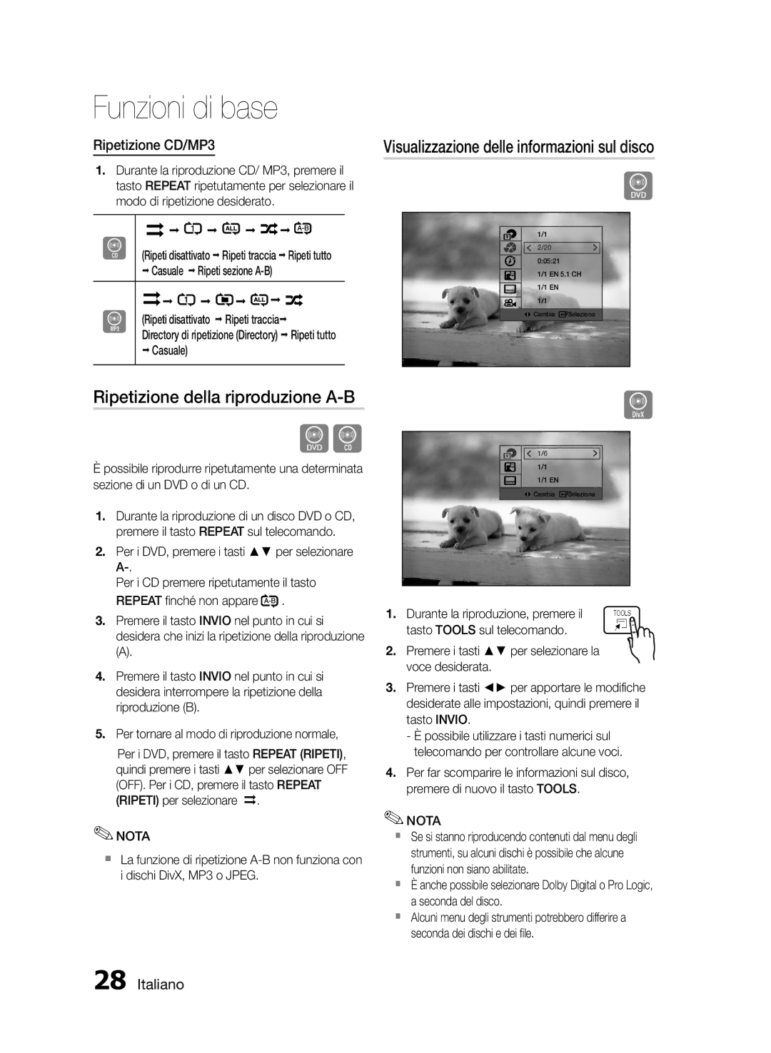 Samsung HT-E350K/UM, HT-E355/EN, HT-E350/XN, HT-E350/TK, HT-E355/TK Ripetizione della riproduzione A-B, Ripetizione CD/MP3 