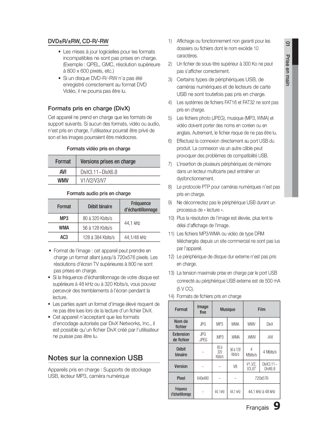 Samsung HT-E355/ZF, HT-E355/EN, HT-E350/XN, HT-E350/TK manual Formats pris en charge DivX, Format Versions prises en charge 