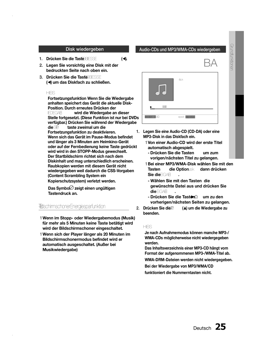 Samsung HT-E350/ZF manual Disk wiedergeben, TV-Bildschirmschoner/Energiesparfunktion, Funktioniert die Nummerntasten nicht 