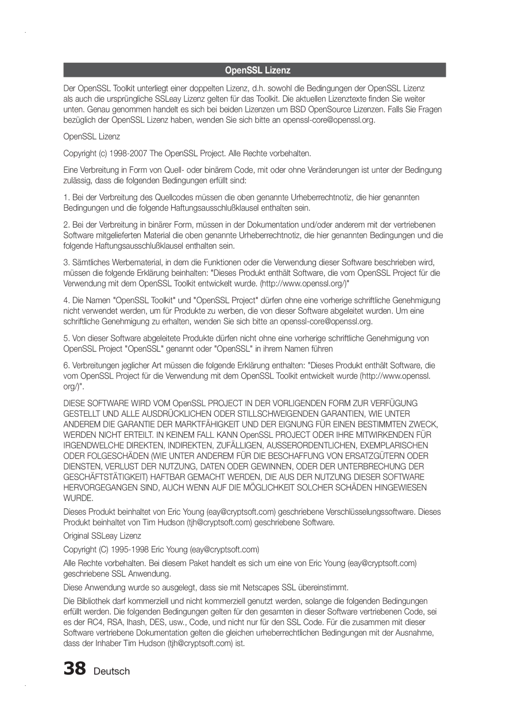 Samsung HT-E355/EN, HT-E350/XN, HT-E350/TK, HT-E355/TK, HT-E350/EN, HT-E350/ZF manual OpenSSL Lizenz 