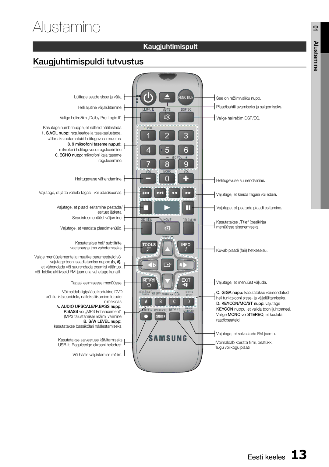 Samsung HT-E355K/RU manual Kaugjuhtimispuldi tutvustus, Kaugjuhtimispult 