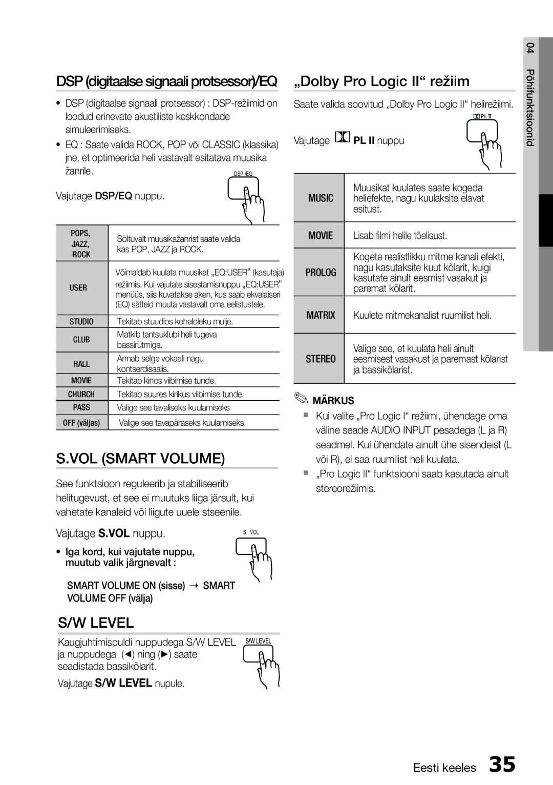 Samsung HT-E355K/RU manual Vajutage S.VOL nuppu, Music 