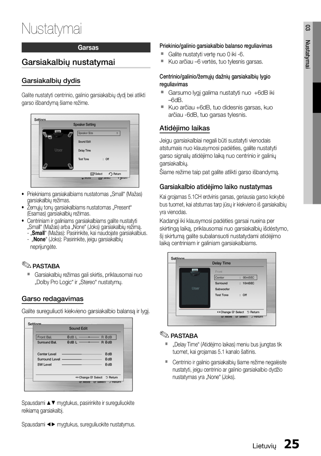 Samsung HT-E355K/RU manual Garsiakalbių nustatymai, Garsas 