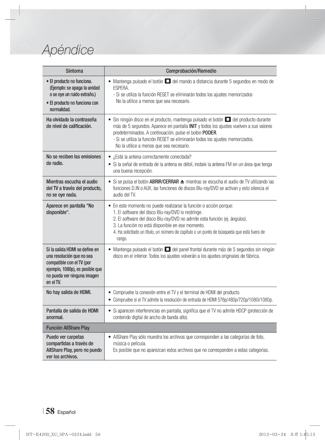 Samsung HT-E4200/ZF, HT-ES4200/ZF manual Espera 