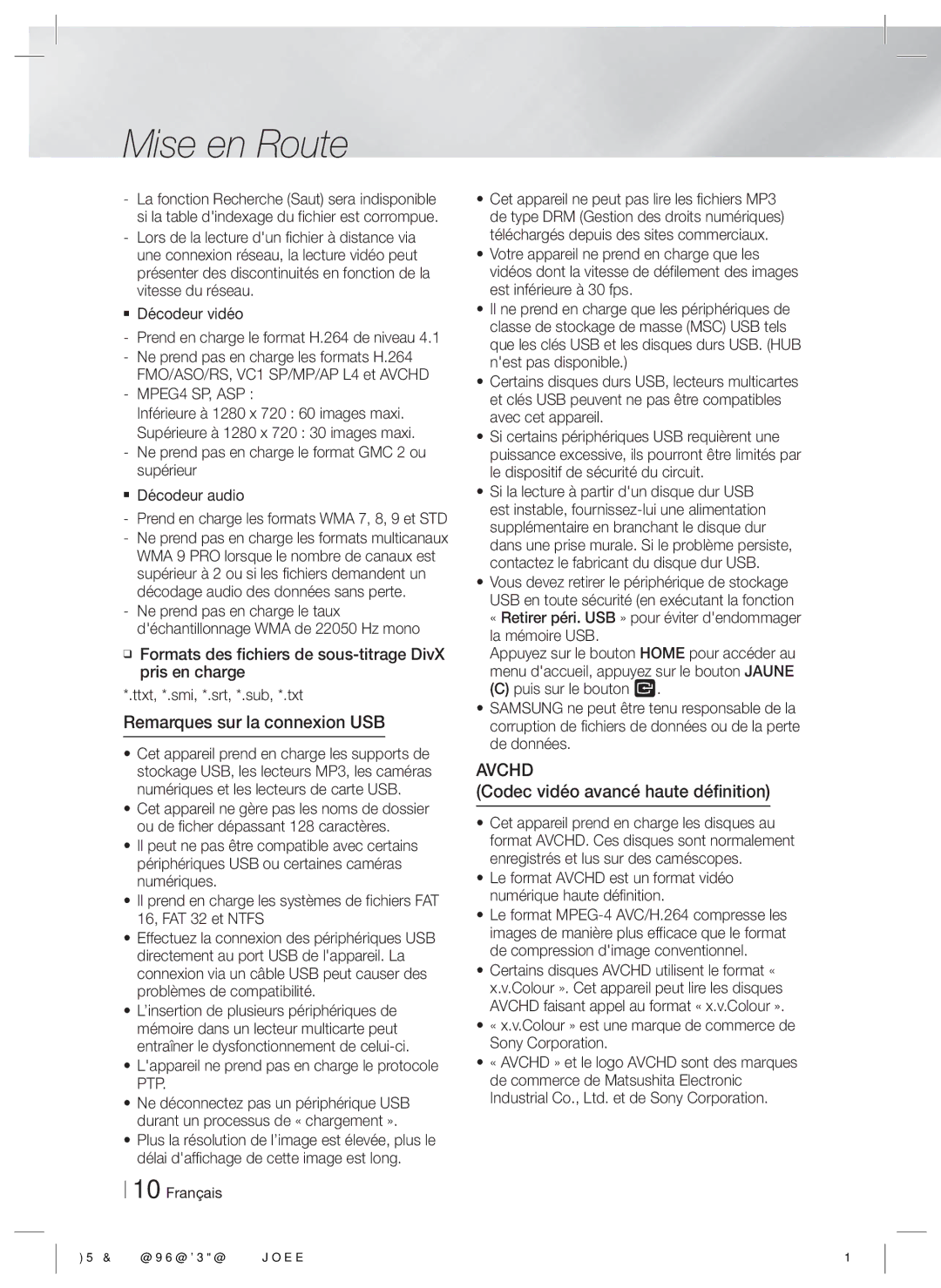 Samsung HT-E4500/EN, HT-E4550/EN manual Remarques sur la connexion USB, Codec vidéo avancé haute définition, MPEG4 SP, ASP 