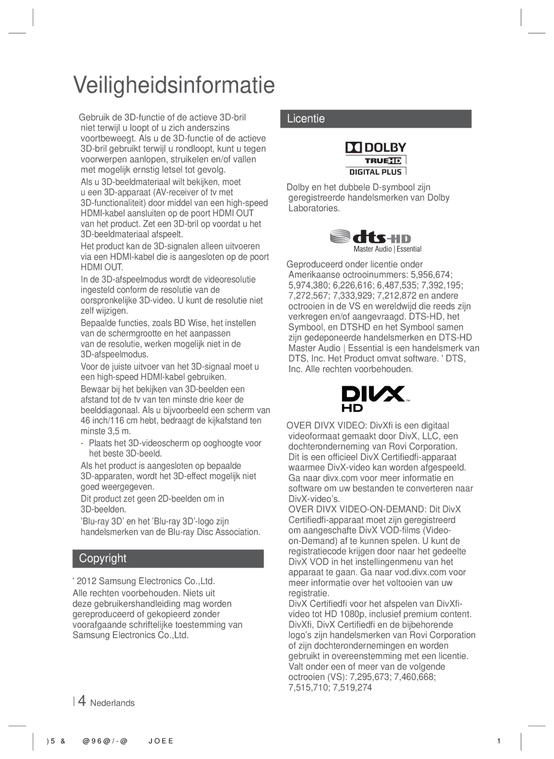 Samsung HT-E4550/ZF, HT-E4500/EN, HT-E4550/EN, HT-E4500/XN, HT-E4500/ZF manual Licentie, Hdmi OUT 