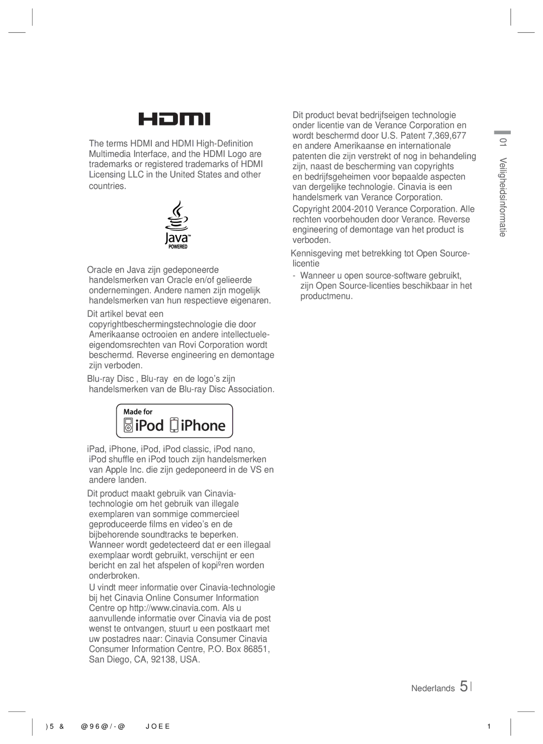 Samsung HT-E4500/ZF, HT-E4500/EN, HT-E4550/EN, HT-E4500/XN, HT-E4550/ZF manual Nederlands Veiligheidsinformatie 