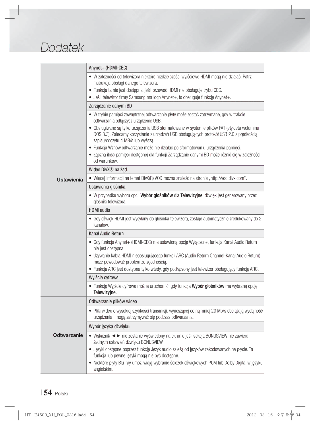 Samsung HT-E4500/EN, HT-E4550/EN manual Wybór języka dźwięku 