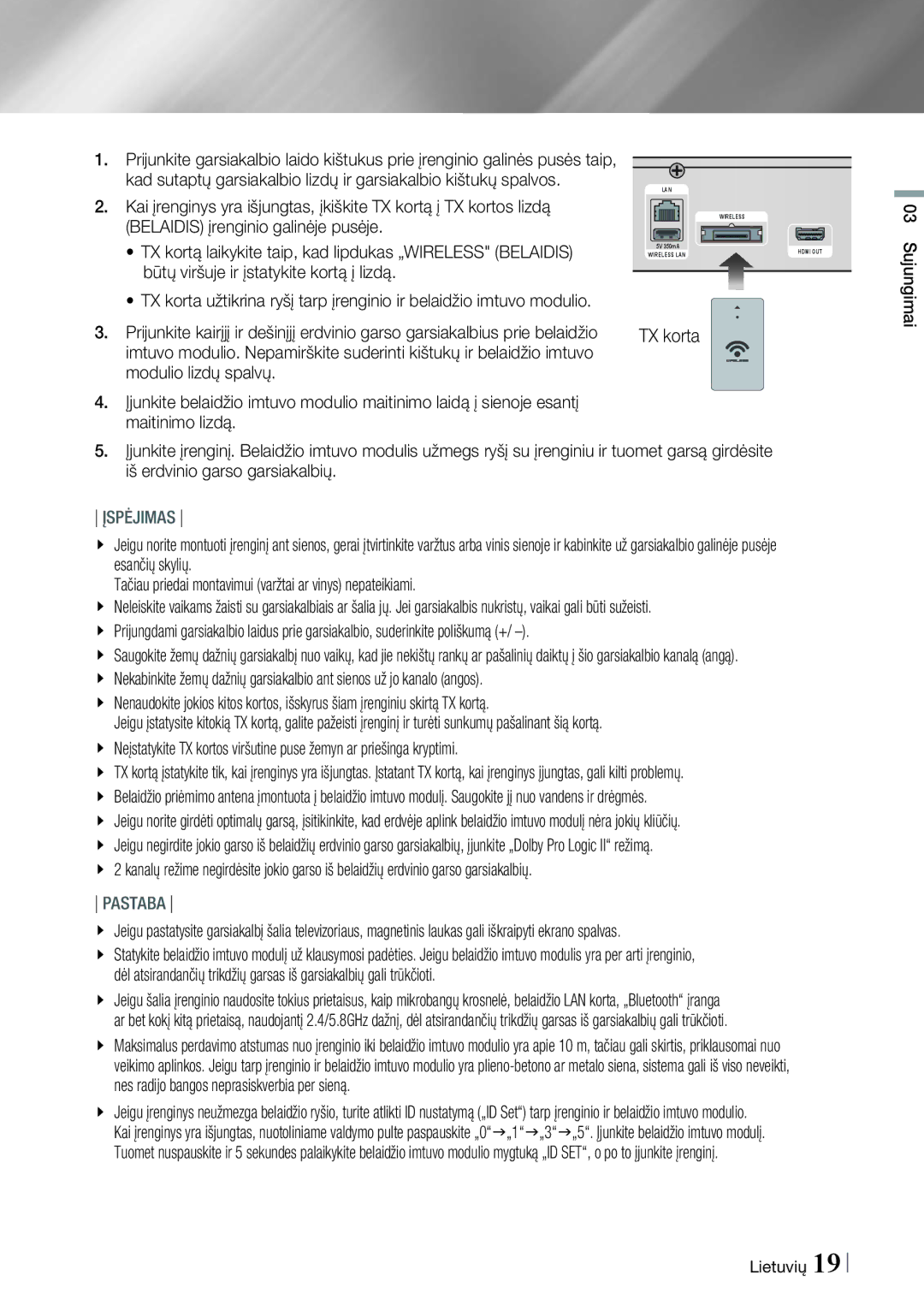 Samsung HT-E4550/EN, HT-E4500/EN manual Įspėjimas, Sujungimai Lietuvių 