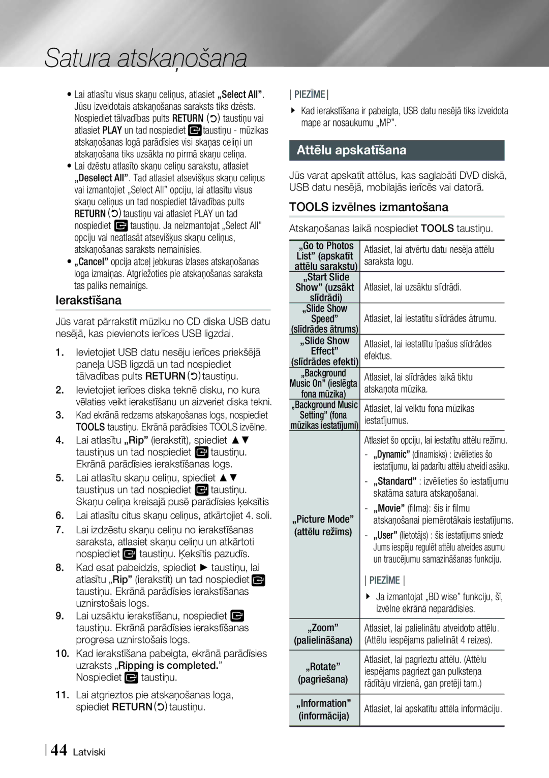 Samsung HT-E4500/EN, HT-E4550/EN manual Ierakstīšana, Attēlu apskatīšana 