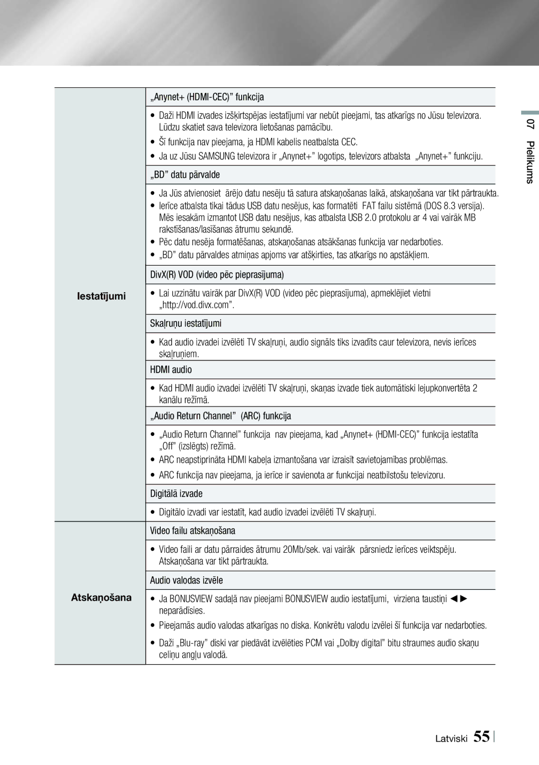 Samsung HT-E4550/EN manual „Anynet+ HDMI-CEC funkcija, Lūdzu skatiet sava televizora lietošanas pamācību, „BD datu pārvalde 