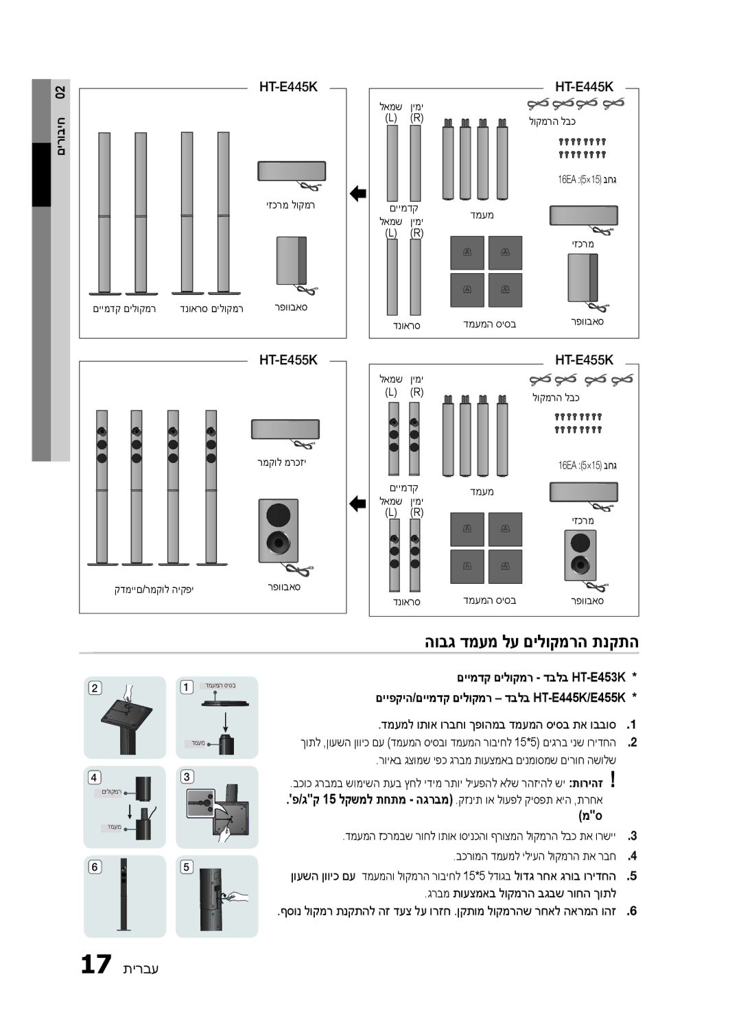 Samsung HT-E453HK/SQ, HT-E450K/SQ manual הובג דמעמ לע םילוקמרה תנקתה 