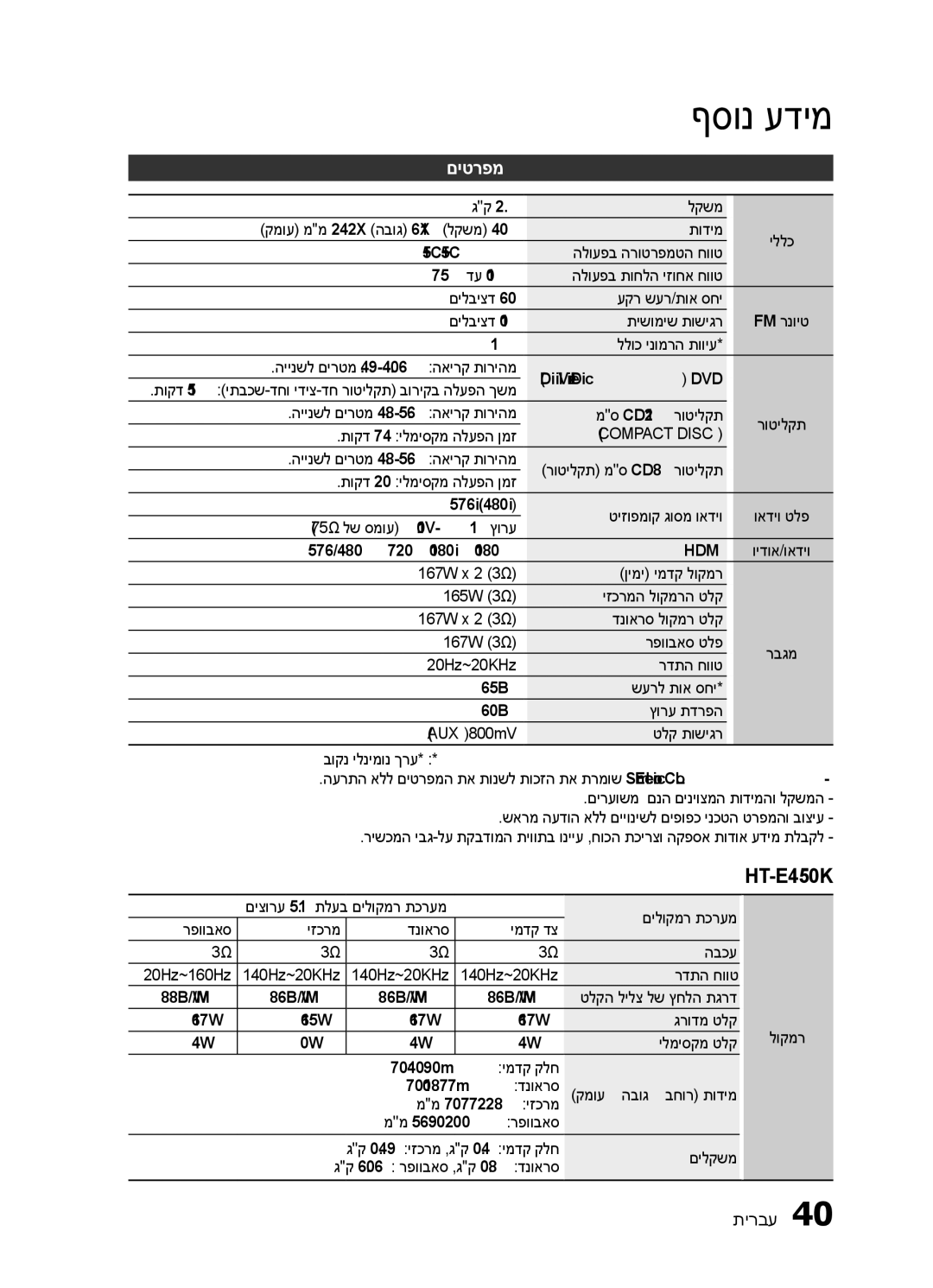 Samsung HT-E450K/SQ, HT-E453HK/SQ manual םיטרפמ 