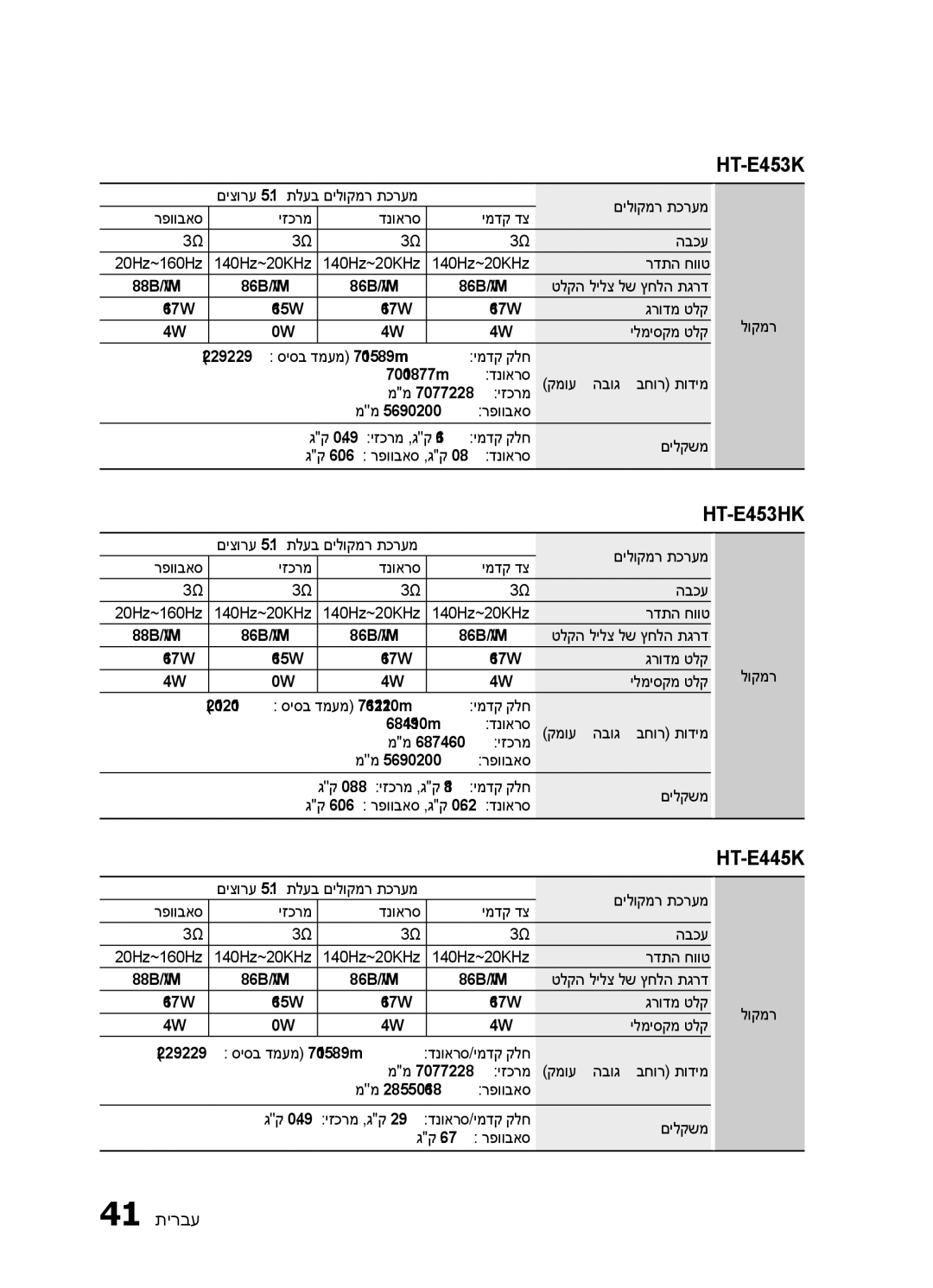 Samsung HT-E453HK/SQ, HT-E450K/SQ manual HT-E453K, HT-E445K 