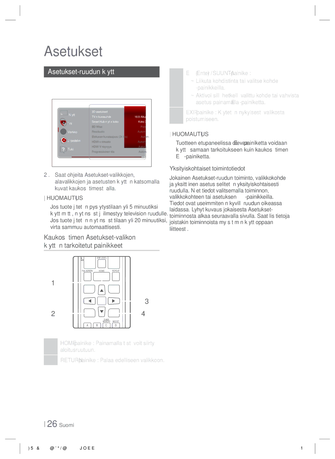 Samsung HT-E4550/XE manual Asetukset-ruudun käyttö, Asetus painamalla E-painiketta, Poistumiseen 