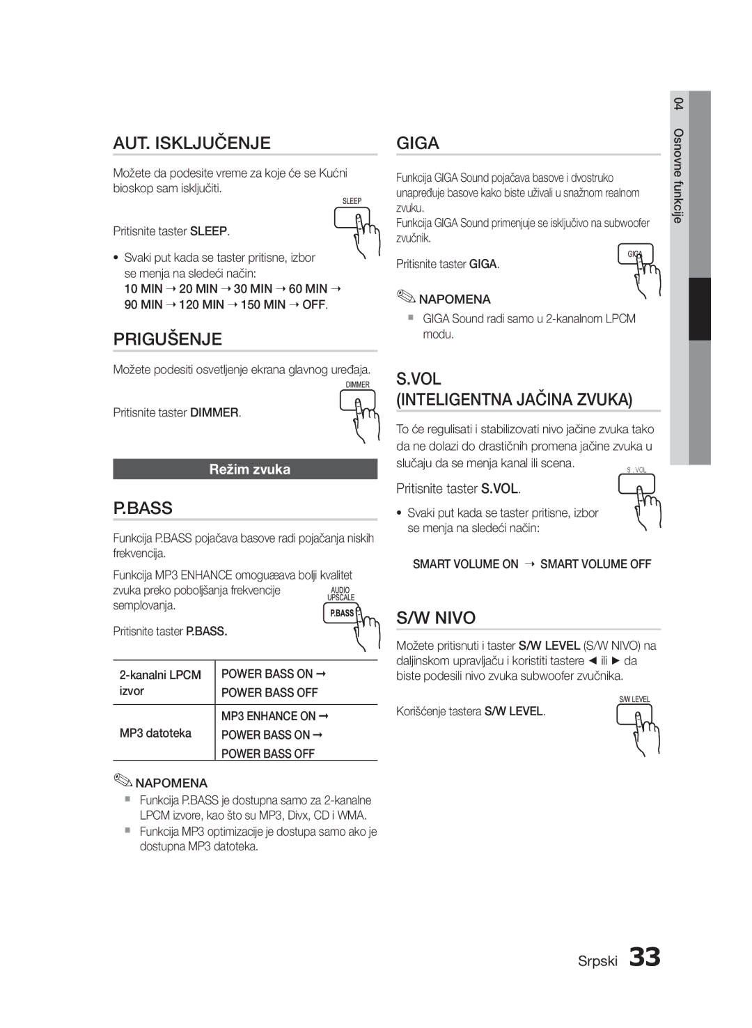 Samsung HT-E453/EN, HT-E455/EN manual Režim zvuka, Pritisnite taster S.VOL 