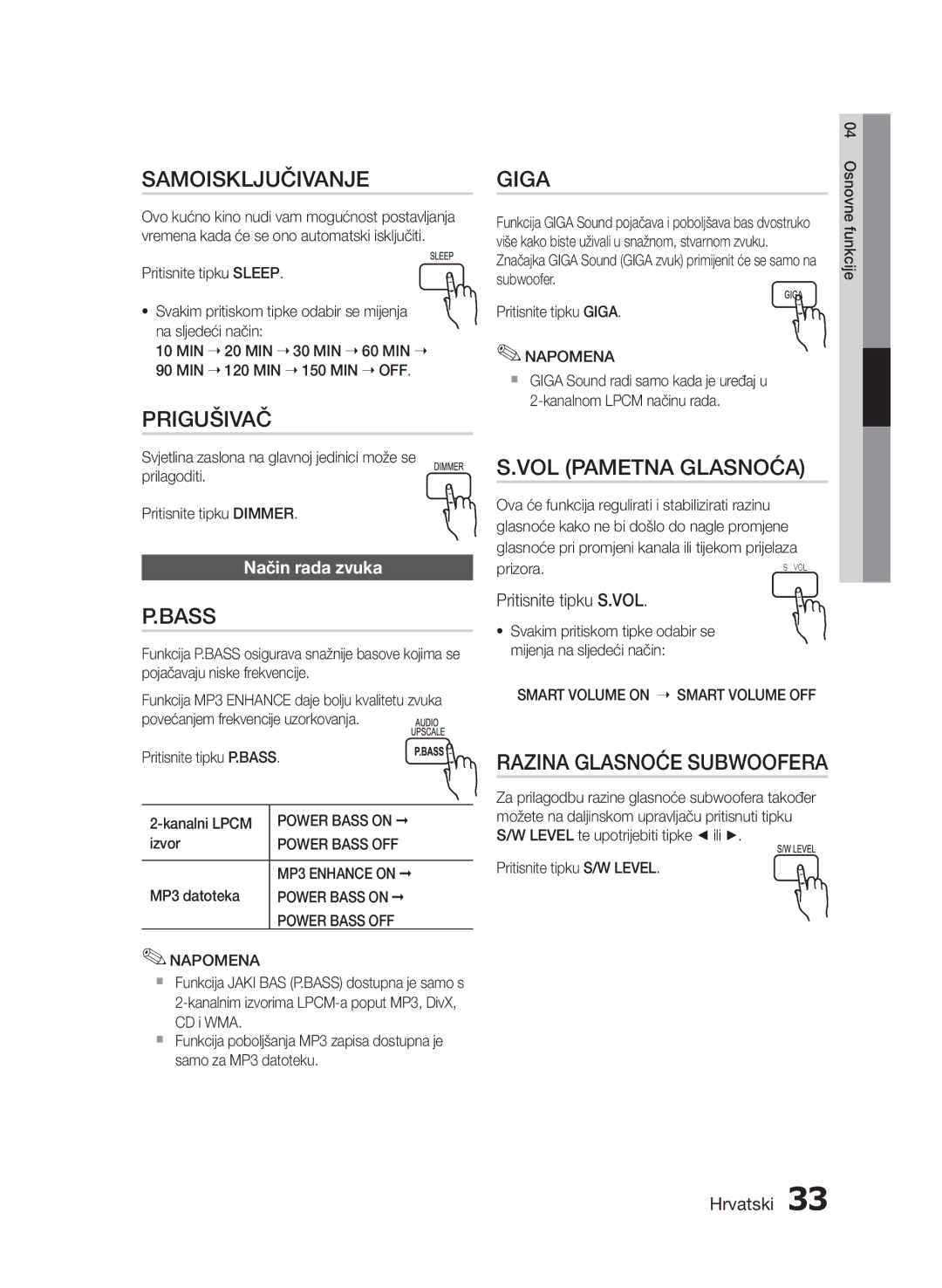 Samsung HT-E453/EN, HT-E455/EN manual Način rada zvuka, Pritisnite tipku S.VOL 