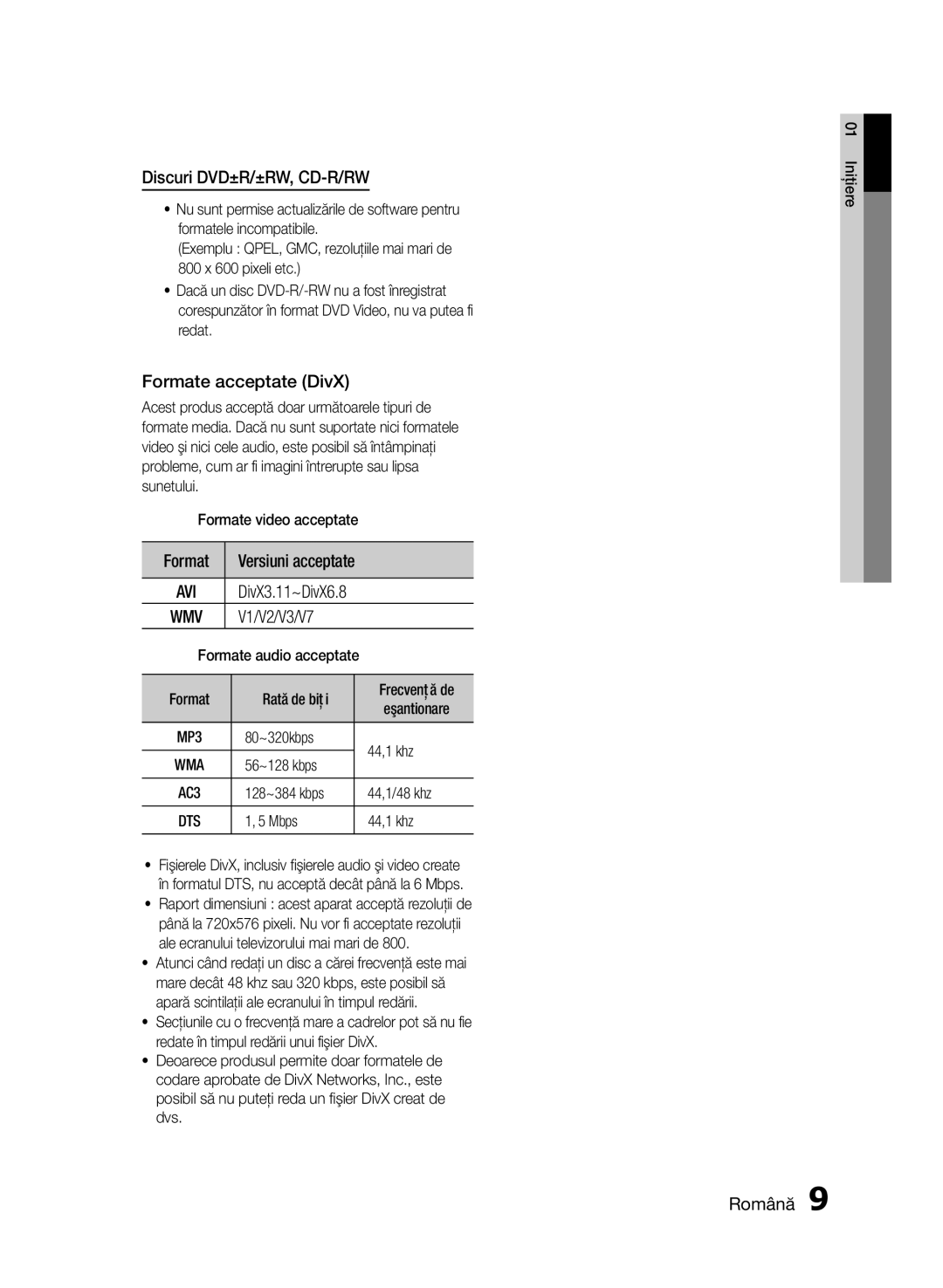 Samsung HT-E453/EN, HT-E455/EN manual Discuri DVD±R/±RW, CD-R/RW, Formate acceptate DivX 