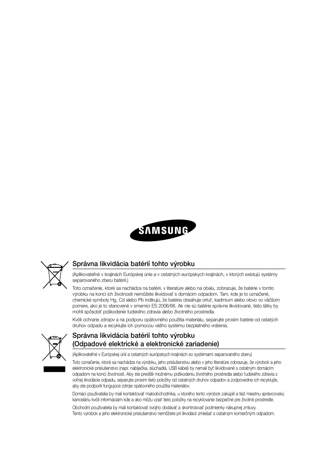 Samsung HT-E455/EN, HT-E453/EN manual Správna likvidácia batérií tohto výrobku 