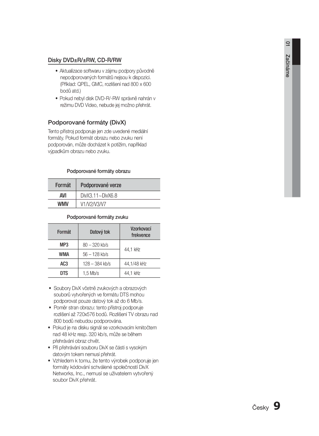 Samsung HT-E453/EN, HT-E455/EN manual Podporované formáty obrazu, Formát Datový tok, 80 320 kb/s 44,1 kHz, Podporované verze 