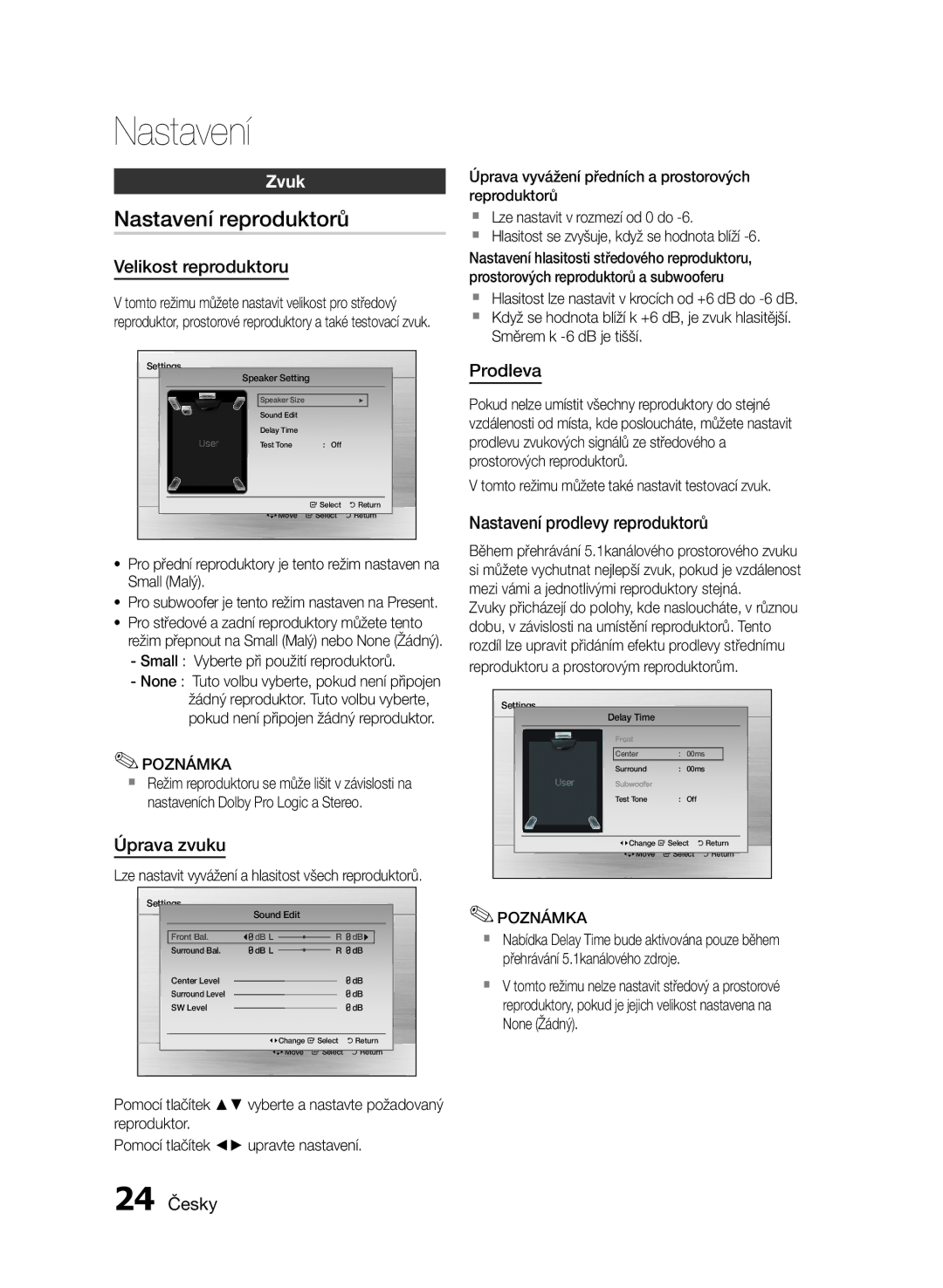 Samsung HT-E455/EN, HT-E453/EN manual Nastavení reproduktorů 