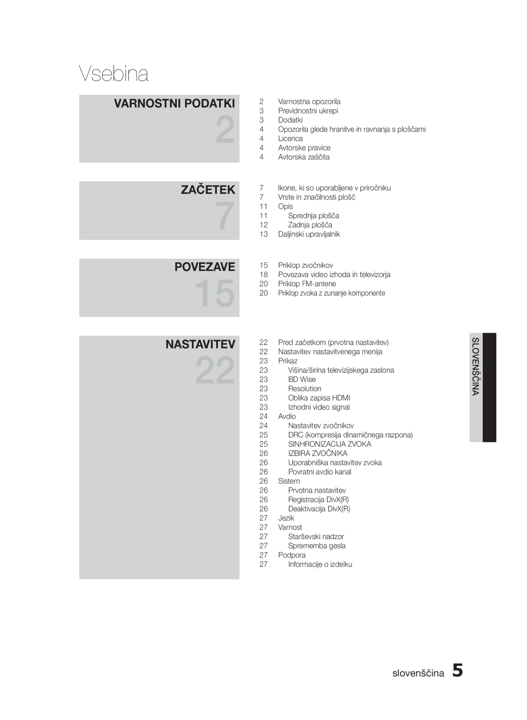 Samsung HT-E453/EN, HT-E455/EN manual Vsebina, Resolution 