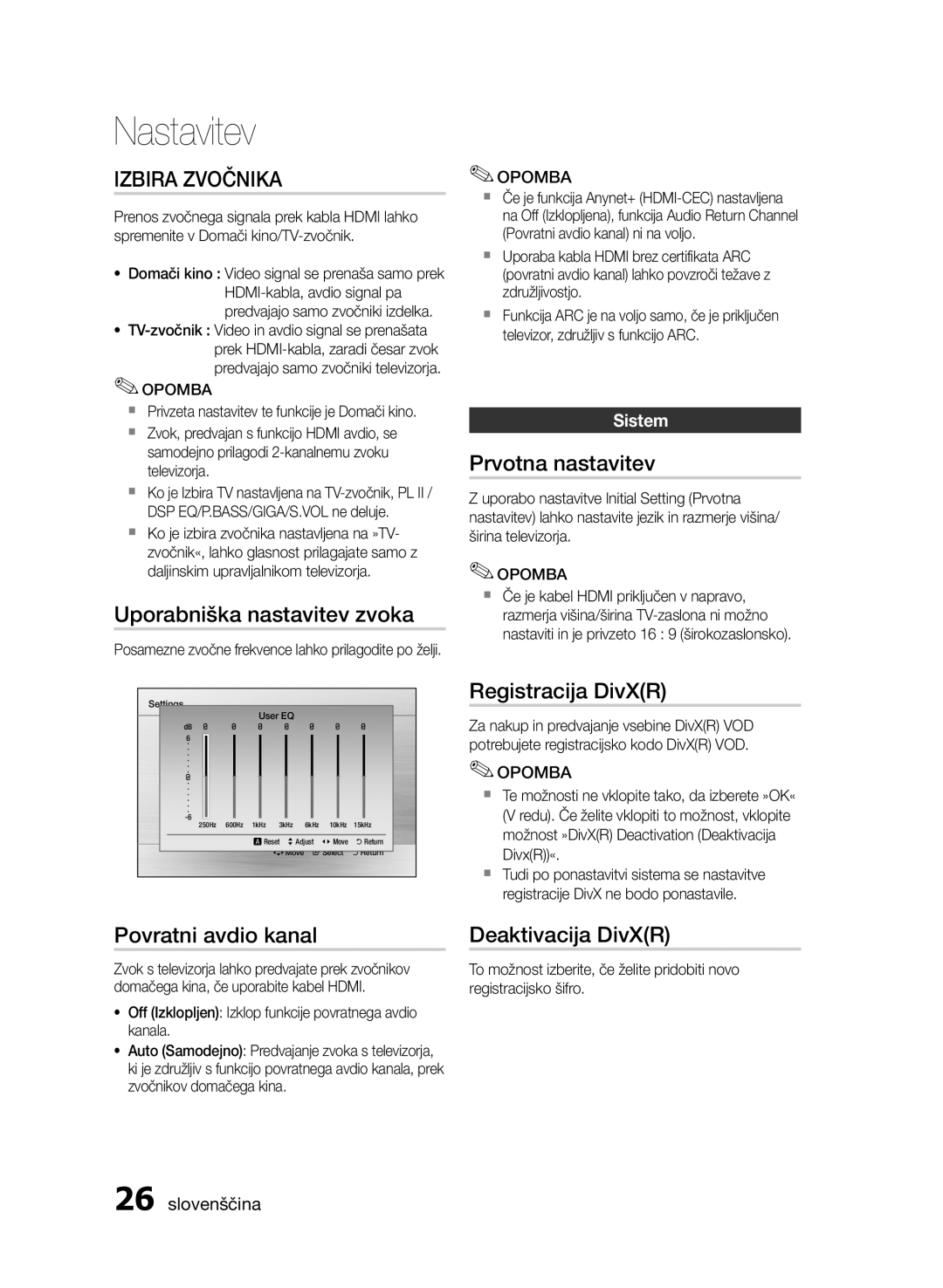 Samsung HT-E455/EN, HT-E453/EN manual Izbira Zvočnika 