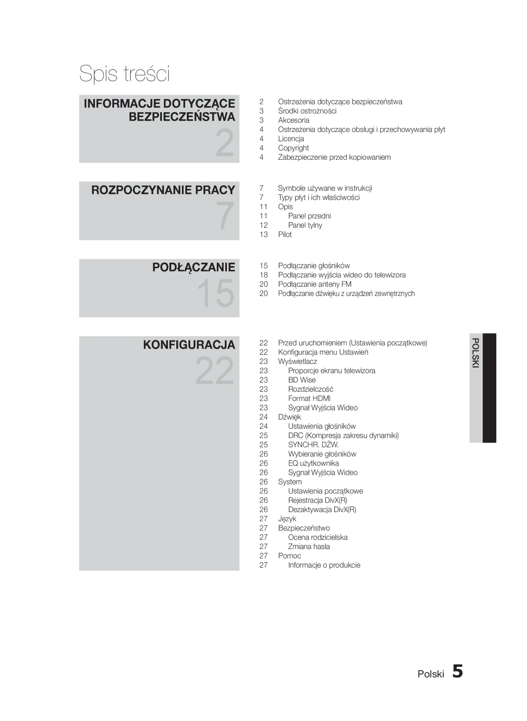 Samsung HT-E453/EN, HT-E455/EN manual Spis treści, BD Wise 