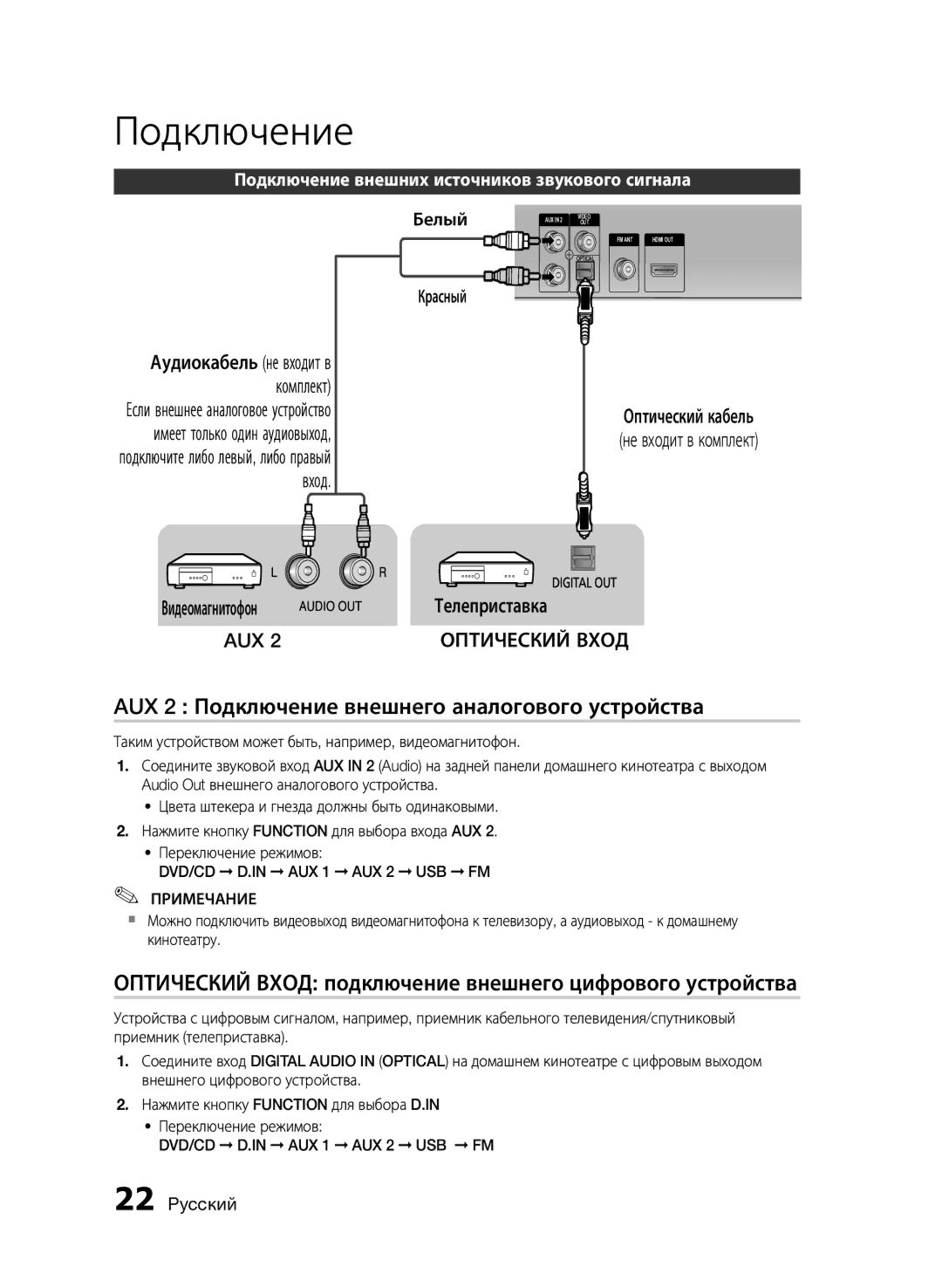 Samsung HT-E455K/RU manual AUX 2 Подключение внешнего аналогового устройства, Телеприставка 