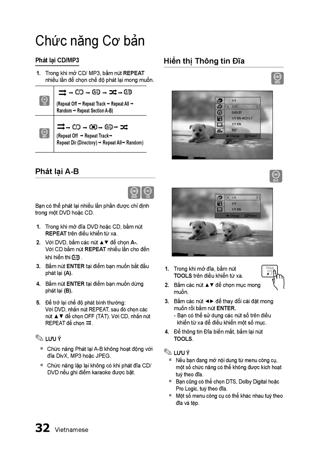 Samsung HT-E453K/XV, HT-E455K/XV manual Hiển thị Thông tin Đĩa, Phát lại A-B, Trong khi mở đĩa, bấm nút, Tools 