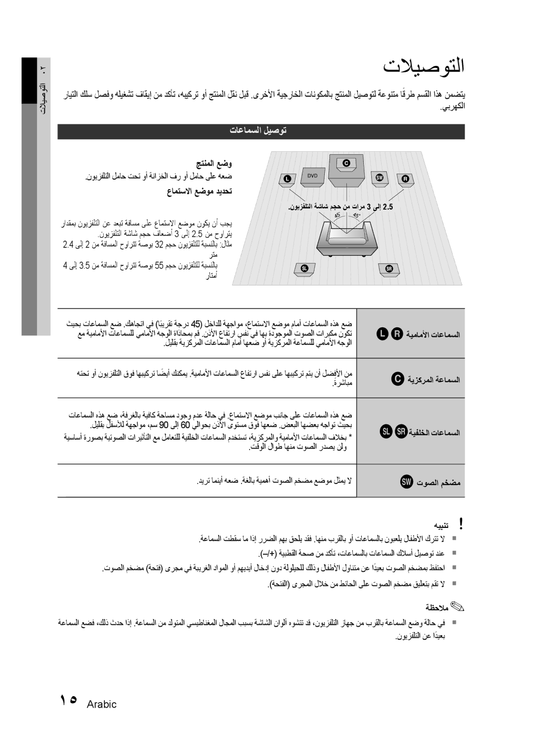 Samsung HT-E453HK/ZN, HT-E455K/ZN, HT-E455K/SH, HT-E450K/SJ, HT-E453HK/UM, HT-E455K/UM, HT-E450K/ZN تلايصوتلا, تاعامسلا ليصوت 