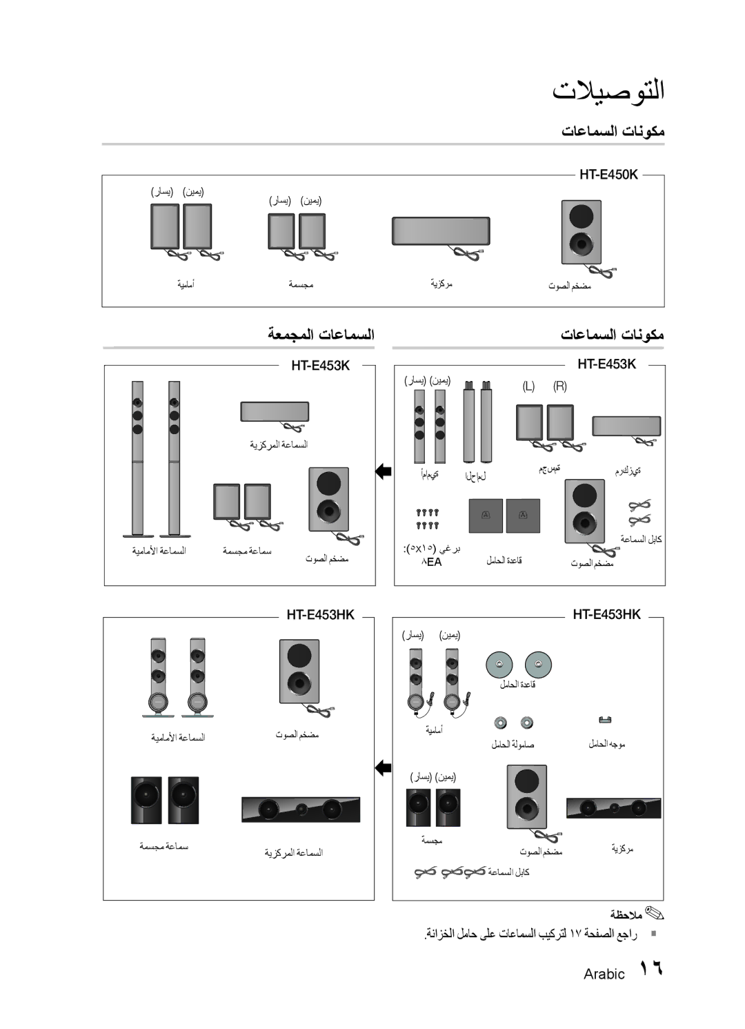 Samsung HT-E453HK/UM, HT-E455K/ZN, HT-E455K/SH, HT-E450K/SJ, HT-E453HK/ZN ةعمجملا تاعامسلا تاعامسلا تانوكم, HT-E453K 