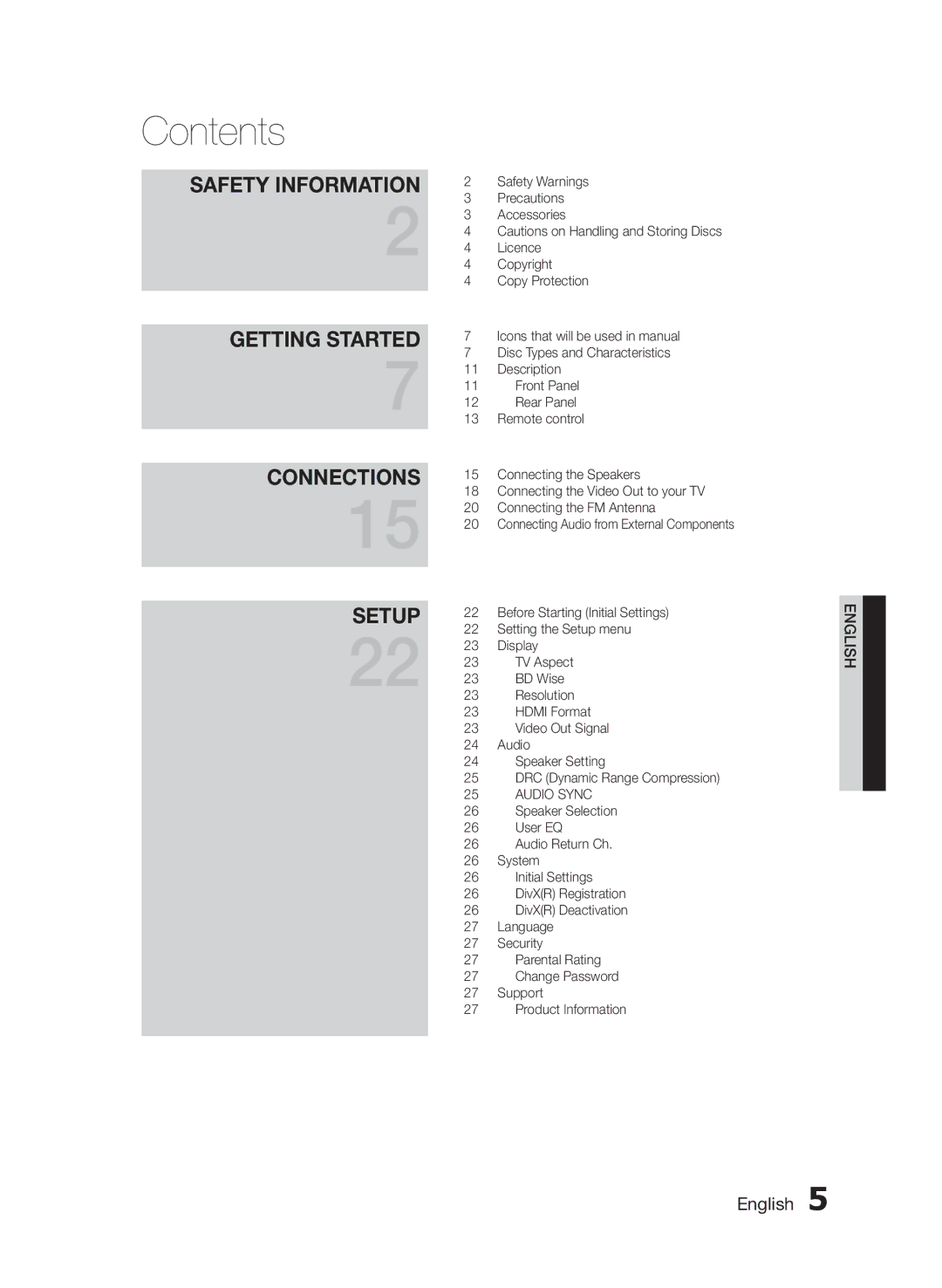 Samsung HT-E453/EN, HT-E455/TK, HT-E455/EN manual Contents 