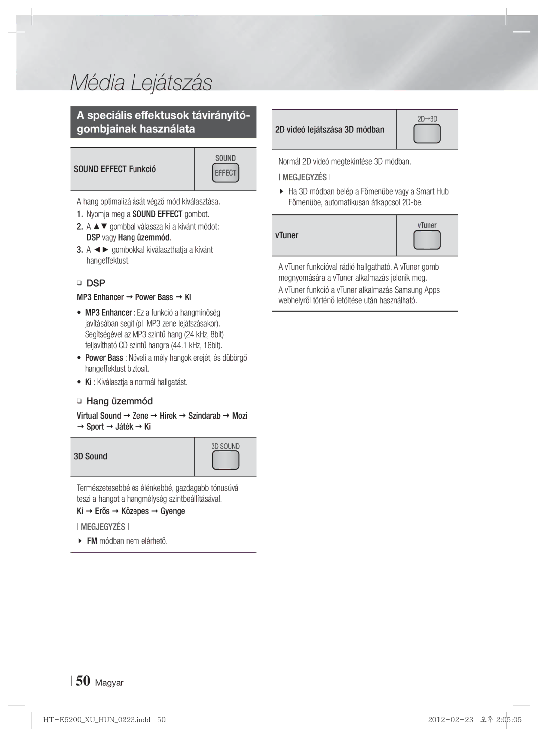 Samsung HT-E5200/EN manual Speciális effektusok távirányító Gombjainak használata 