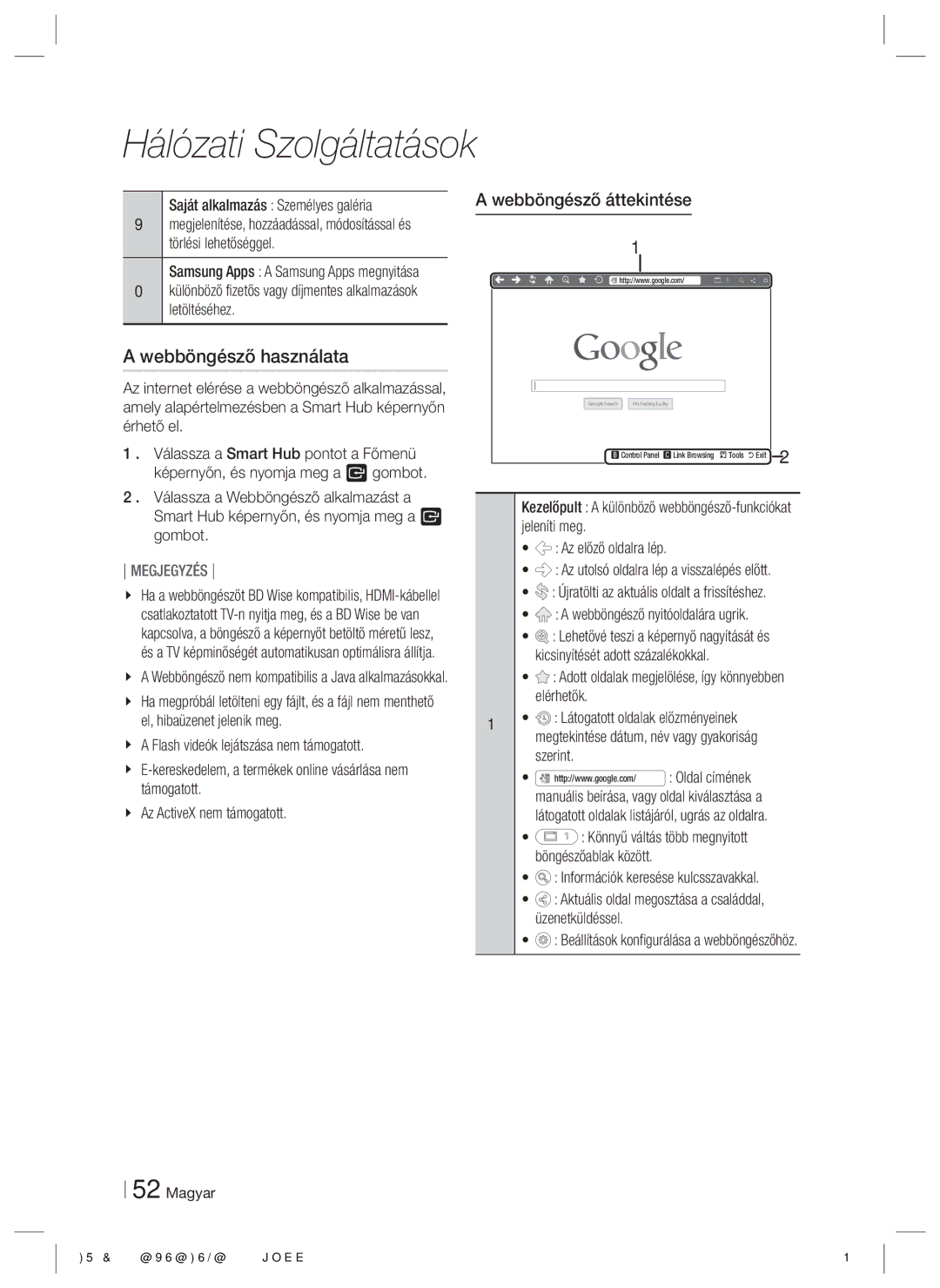 Samsung HT-E5200/EN manual Webböngésző használata, Webböngésző áttekintése, Saját alkalmazás Személyes galéria 