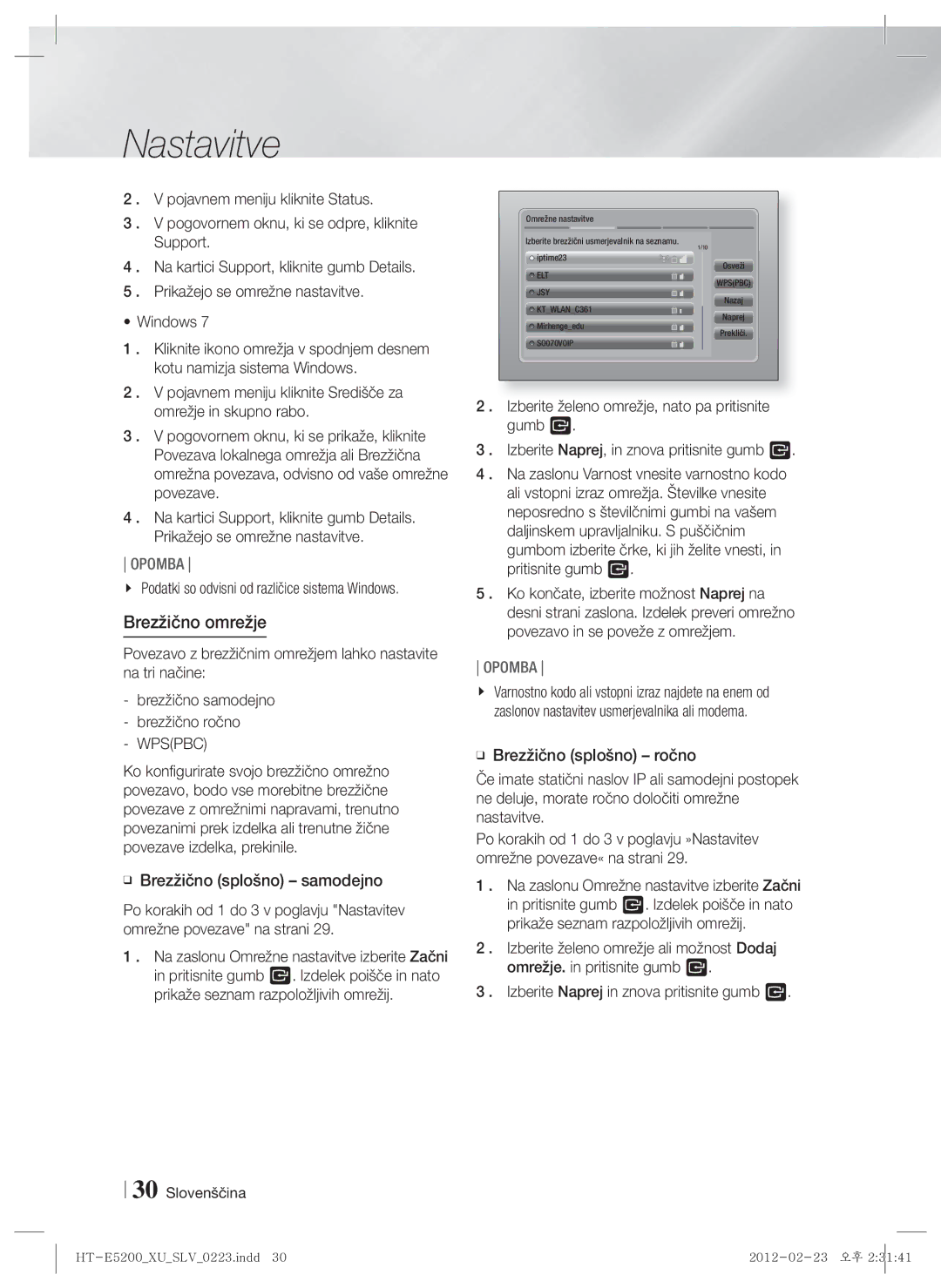 Samsung HT-E5200/EN manual Brezžično omrežje, Brezžično splošno samodejno, Podatki so odvisni od različice sistema Windows 