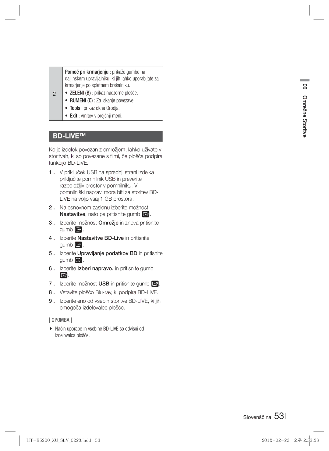 Samsung HT-E5200/EN manual Omrežne Storitve Slovenščina 