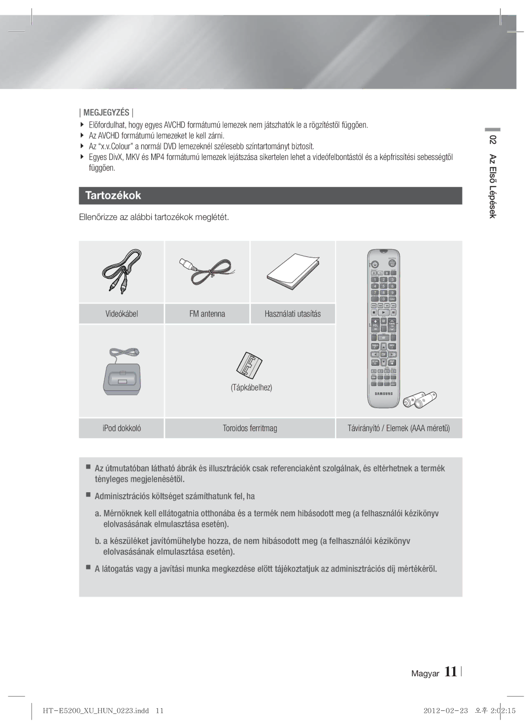 Samsung HT-E5200/EN manual Tartozékok 