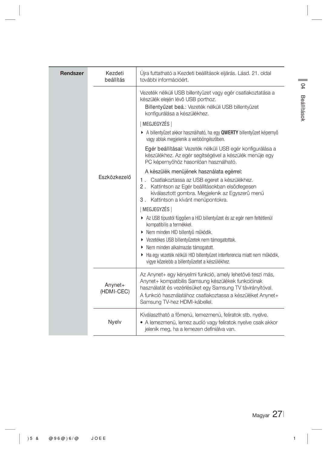 Samsung HT-E5200/EN manual Rendszer 