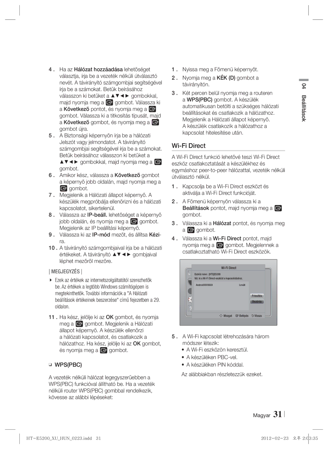 Samsung HT-E5200/EN manual Wi-Fi Direct 