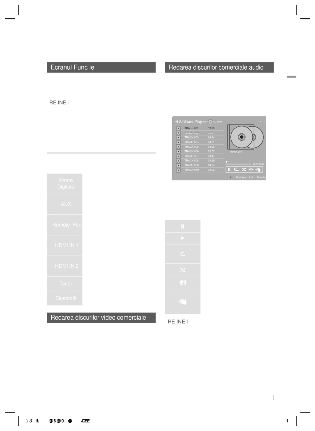 Samsung HT-E5200/EN manual Ecranul Funcţie, Opţiuni în ecranul Funcţie, Redarea discurilor video comerciale 