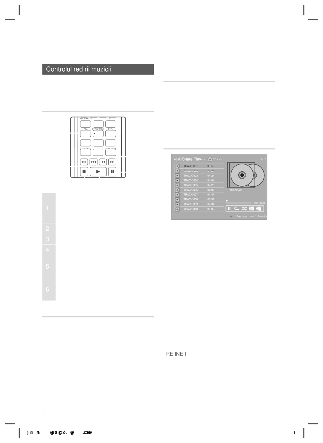 Samsung HT-E5200/EN manual Controlul redării muzicii, Butoane de pe telecomandă utilizate pentru redarea muzicii 