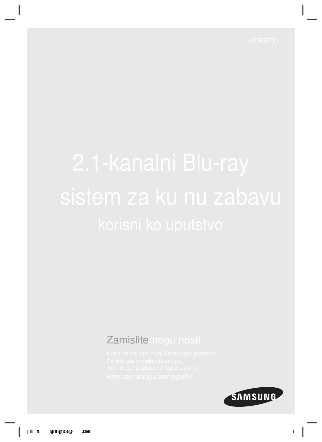 Samsung HT-E5200/EN manual Kanalni Blu-ray Sistem za kućnu zabavu, Molimo da vaš proizvod registrujete na 