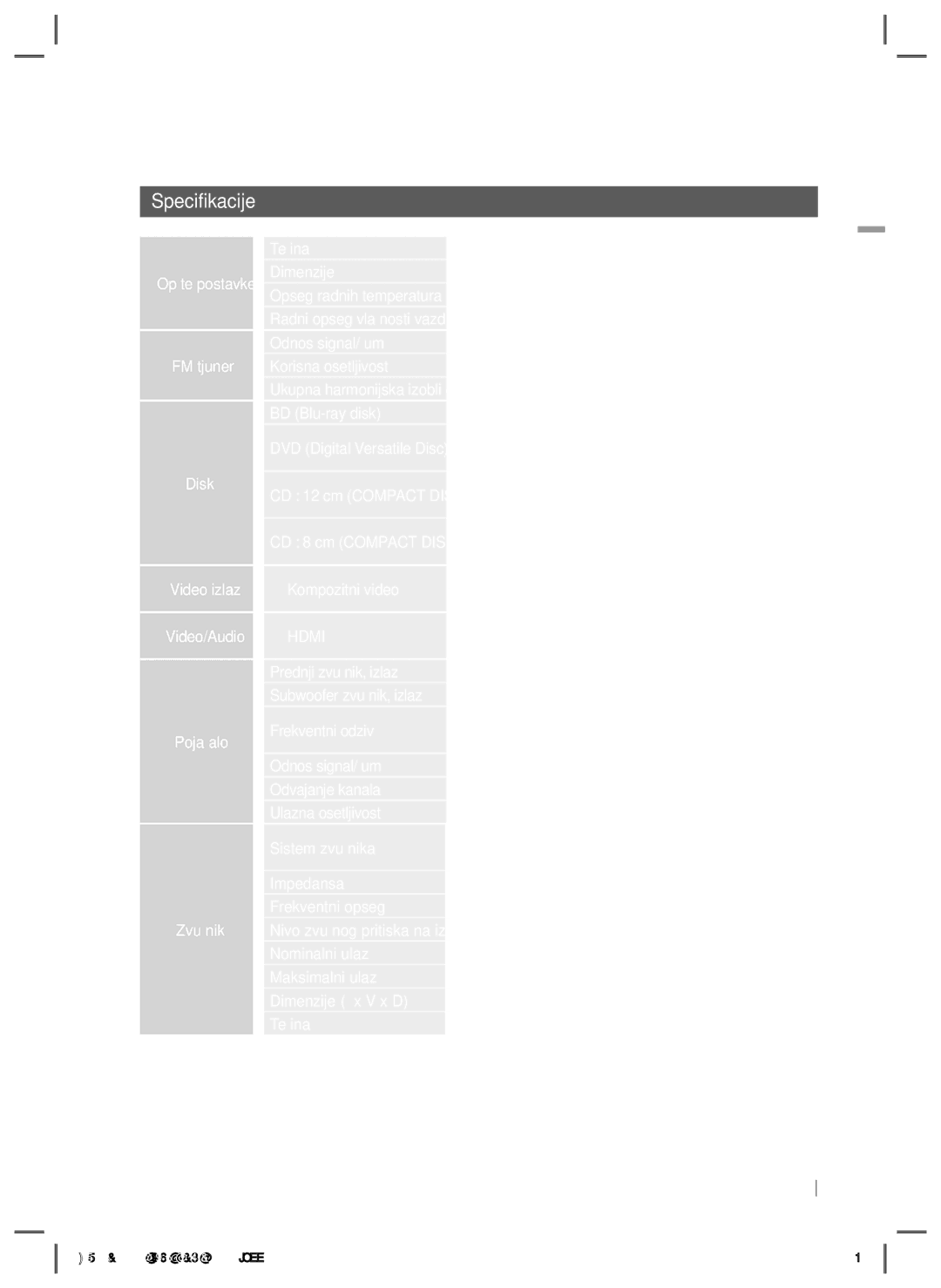 Samsung HT-E5200/EN manual Specifikacije 