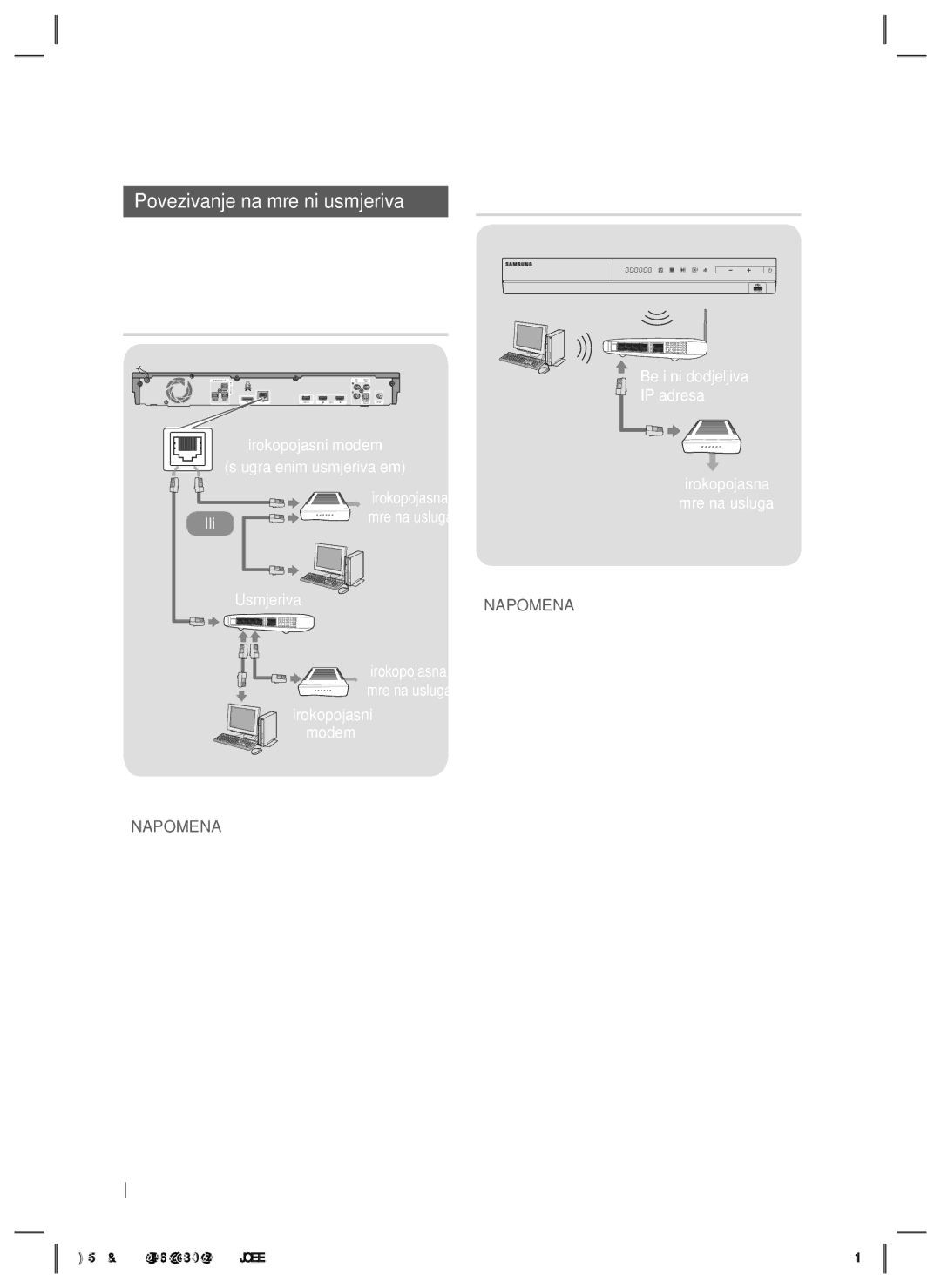 Samsung HT-E5200/EN manual Žičana mreža, Širokopojasni modem Ugrađenim usmjerivačem, Usmjerivač 