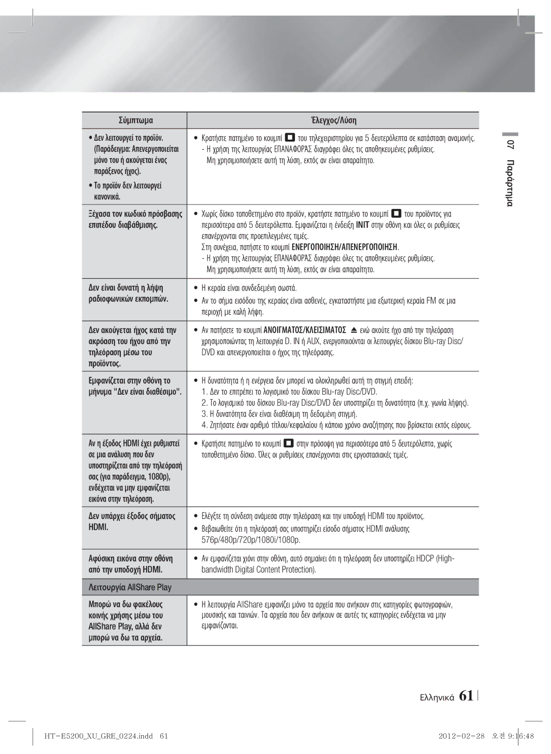 Samsung HT-E5200/EN manual Hdmi 