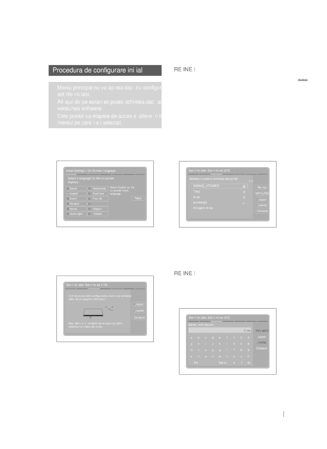 Samsung HT-E5200/EN manual Procedura de configurare iniţială, Română 04 Setările 