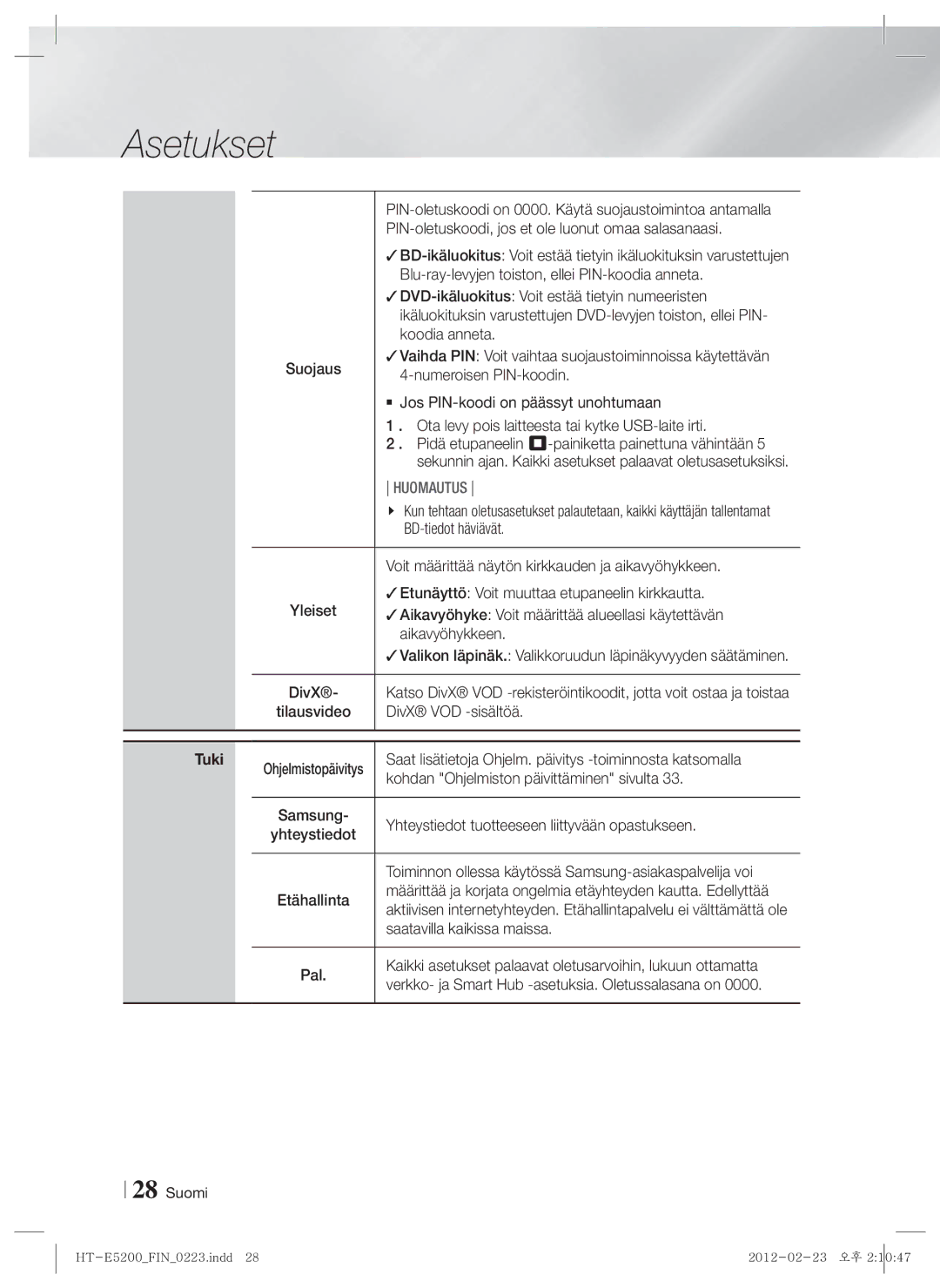 Samsung HT-E5200/XE manual Tuki 