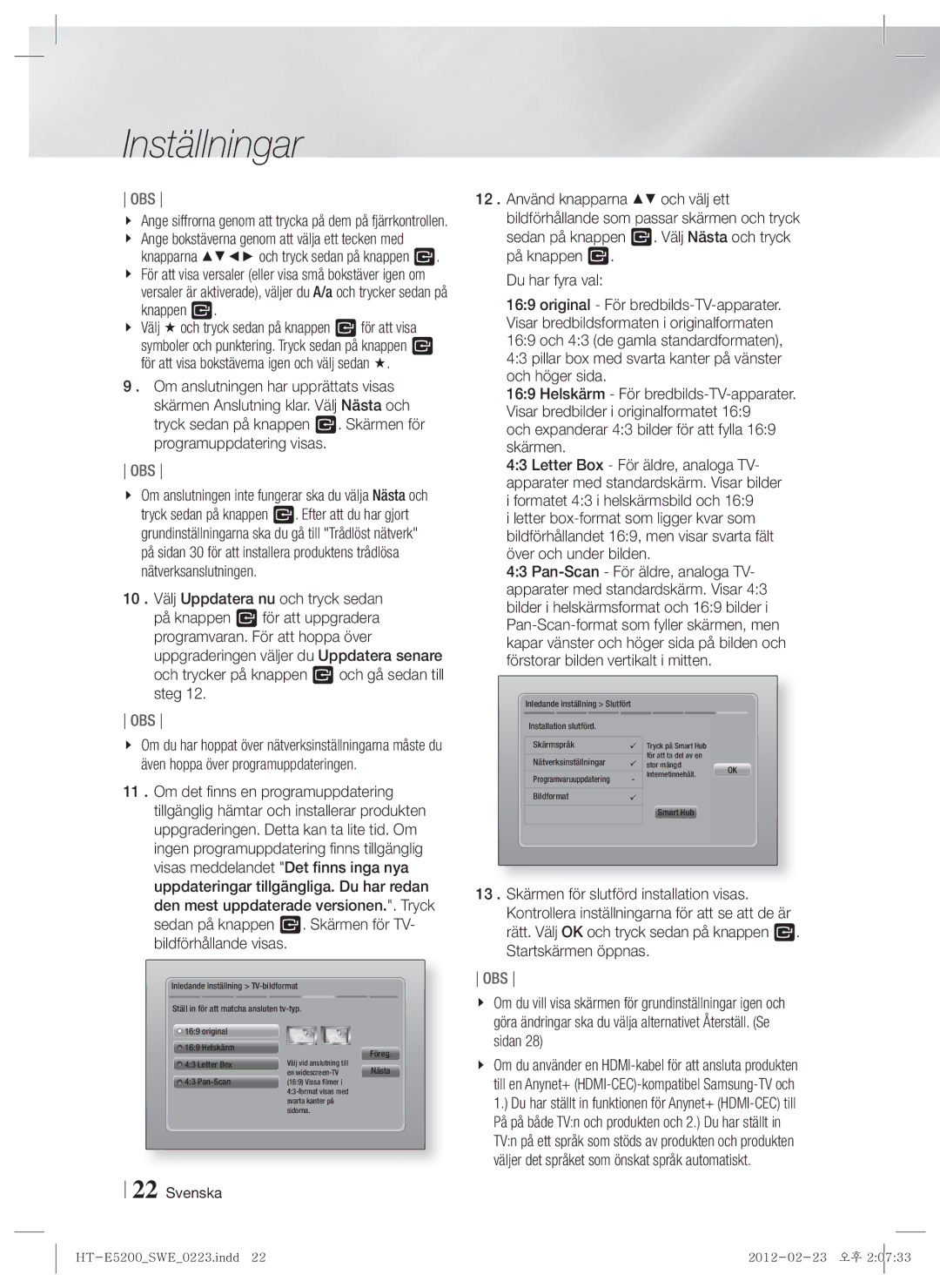 Samsung HT-E5200/XE manual Och expanderar 43 bilder för att fylla 169 skärmen 